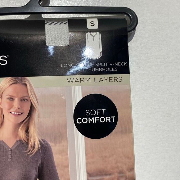 Cuddl Duds Women's Gray Check Stretch Thermal Long Sleeve V-Neck Top Small NWT - Picture 6 of 7